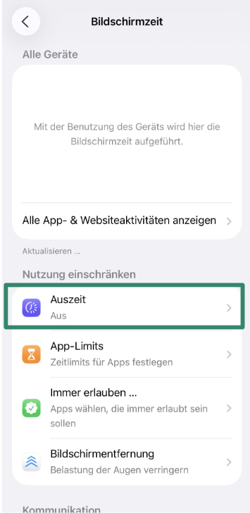 iOS screen showing Downtime option in Screen Time.