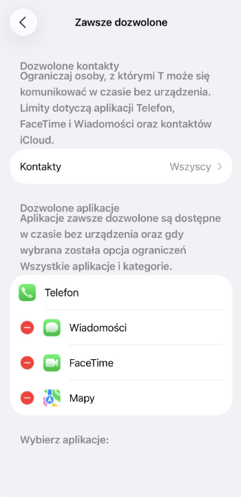 Always Allowed apps screen with selected apps.