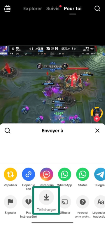 Screenshot showing how to save a TikTok video through the Share menu