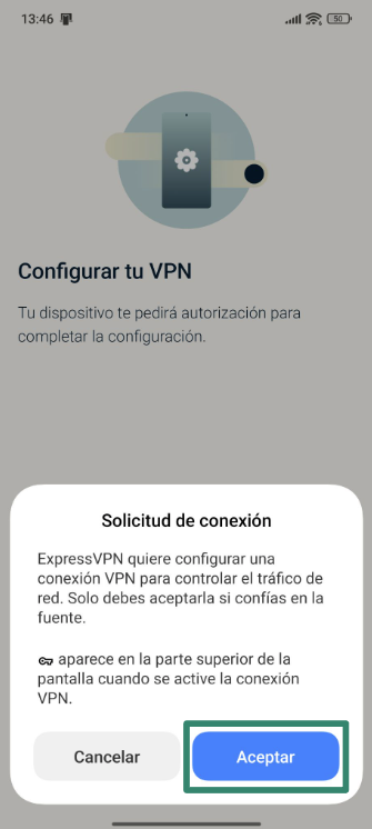 Allowing ExpressVPN to set up VPN connections on Android.