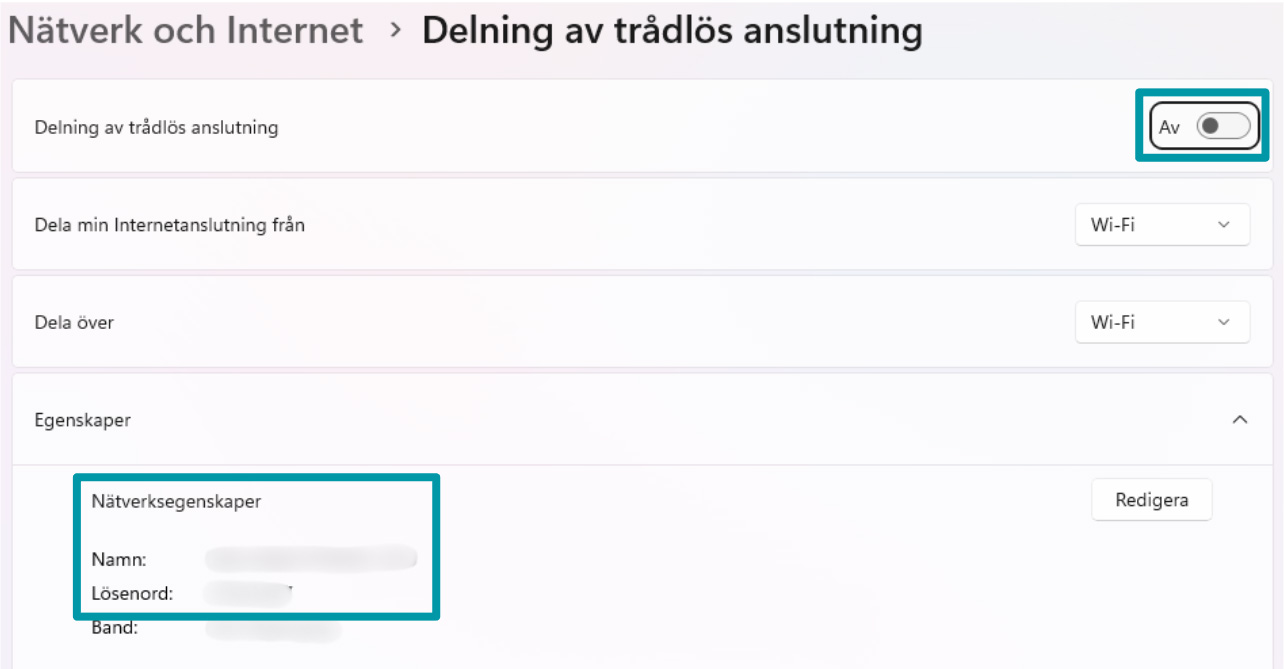Enabling the Mobile hotspot on Windows.