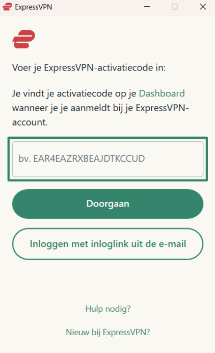 Logging into ExpressVPN on Windows using activation code.