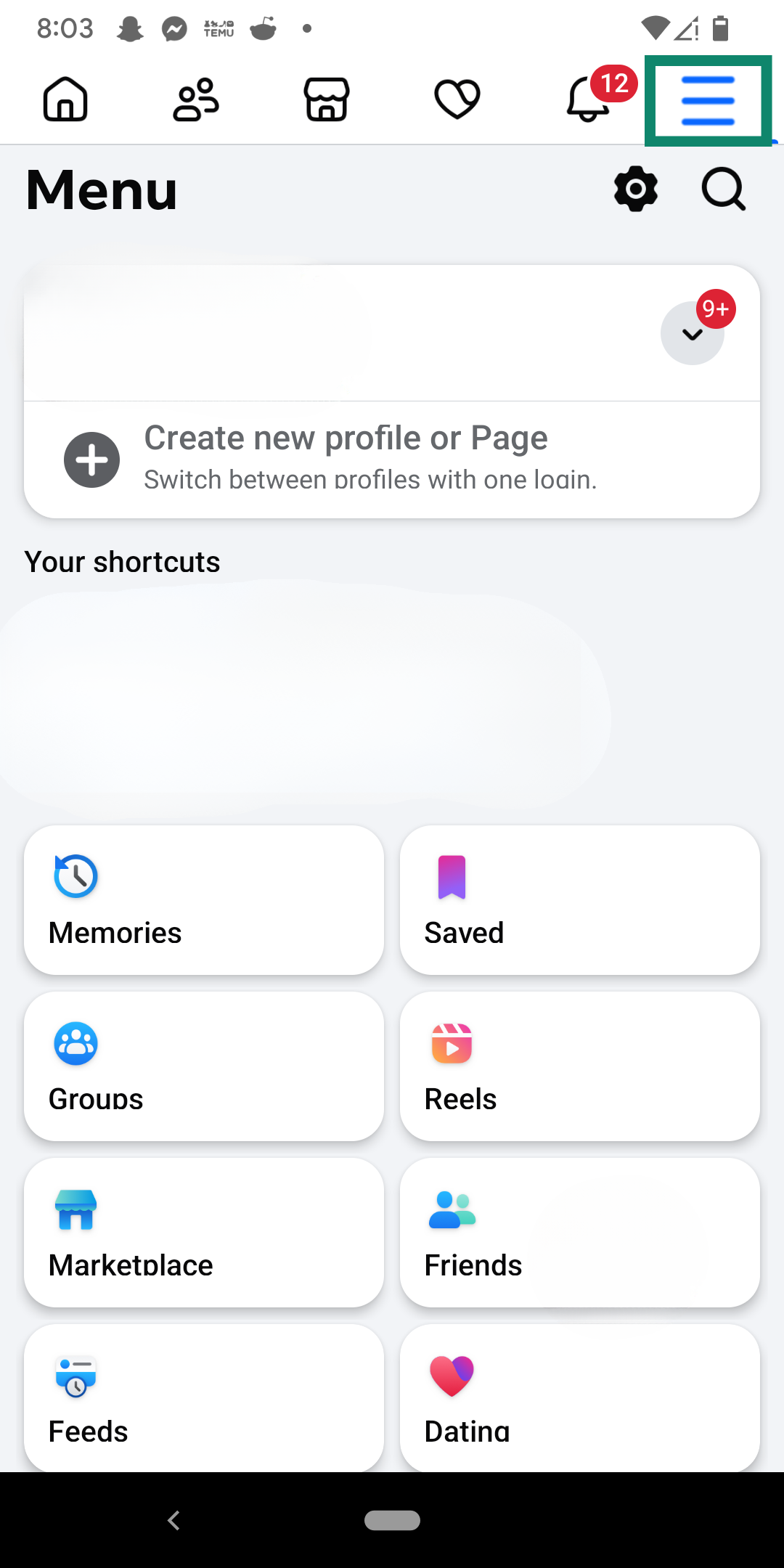 The Facebook Menu.
