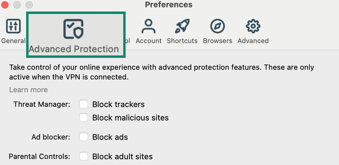 ExpressVPN Advanced Protection tab with content filters