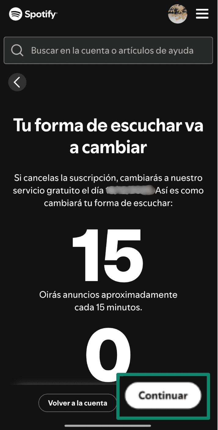 Select Continue To Cancel Es
