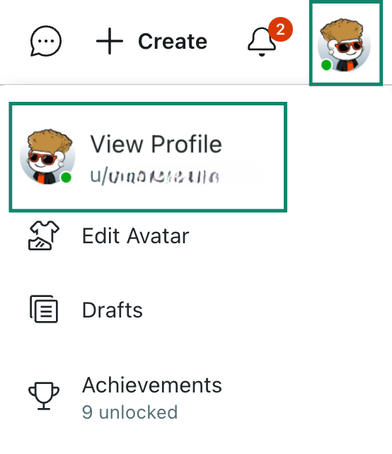 Reddit web account and profile buttons.