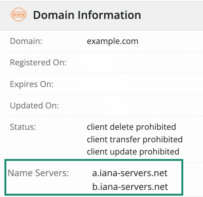 WHOIS domain information with nameservers highlighted.