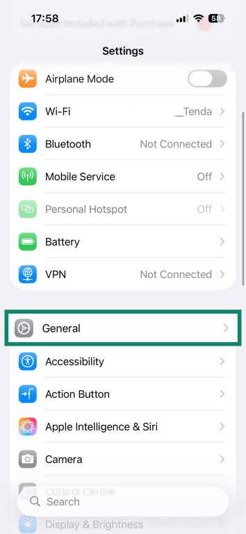 iOS Settings screen.