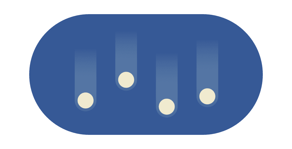 Fire fallende prikker.