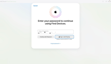 The login screen for the iCloud Find Devices page.
