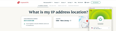 The ExpressVPN IP lookup page showing that an IP address is protected.