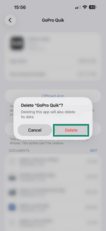 Dialog box that appearing when deleting an iOS app.