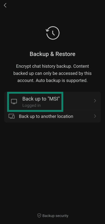 Backing up WeChat chats to signed in computer.