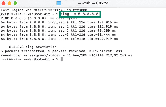 How to ping a specific number of pings on macOS via Terminal.