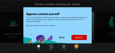 Approve content yourself mode on YouTube Kids.