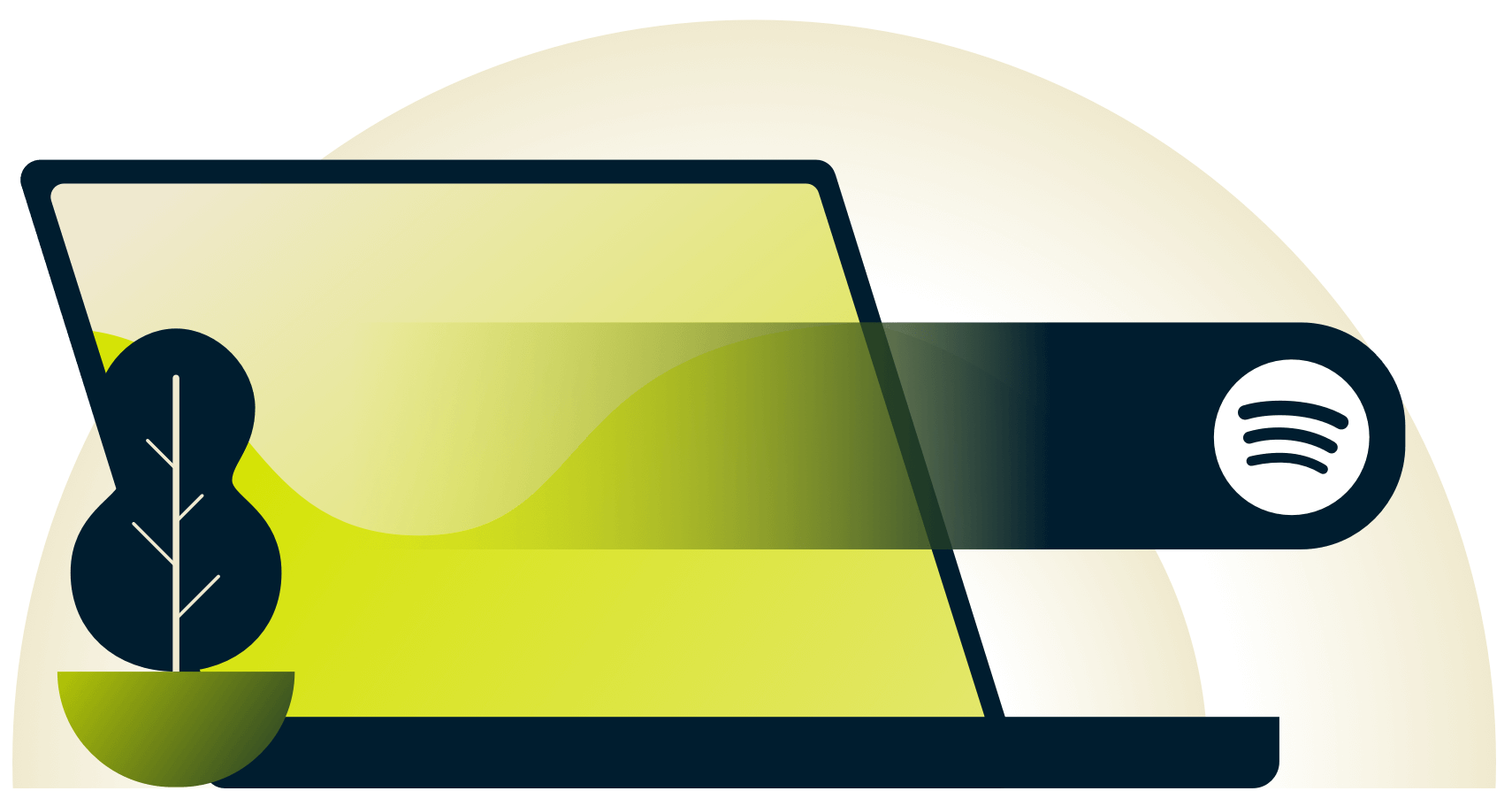 Gest przesunięcia palcem z logo Spotify z laptopa.