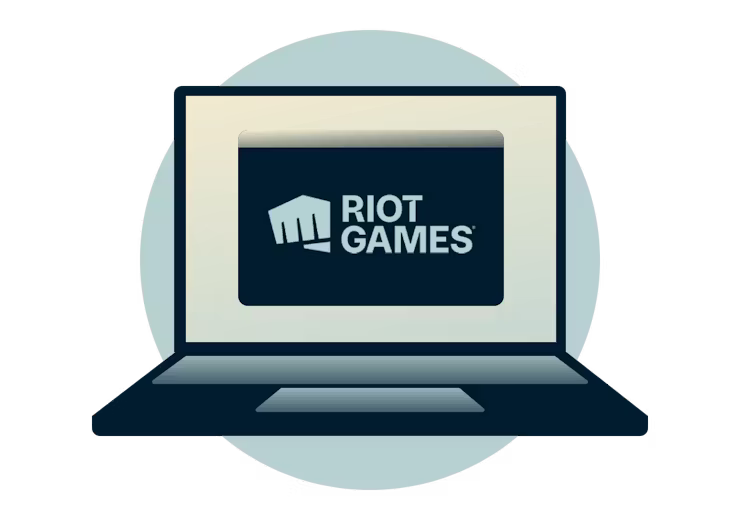 Riot Games logo on laptop.