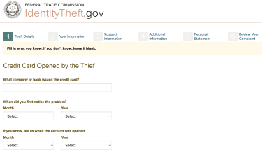 Identity theft report to the FTC complete form.