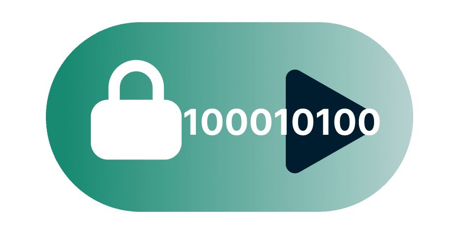 Image représentant la sécurité numérique combinant un cadenas, du code binaire et une icône de lecture vidéo.