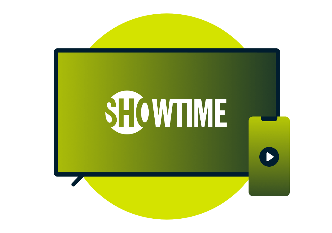 Laptop i telefon z logo Showtime.