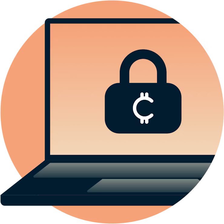 Kryptovaluta med hänglås på en laptopskärm.