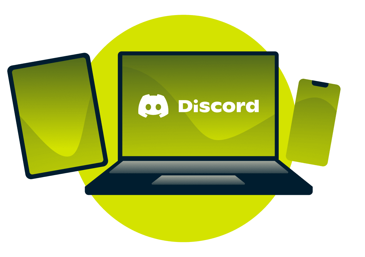 Un ordinateur portable, une tablette et un téléphone, avec le logo Discord.