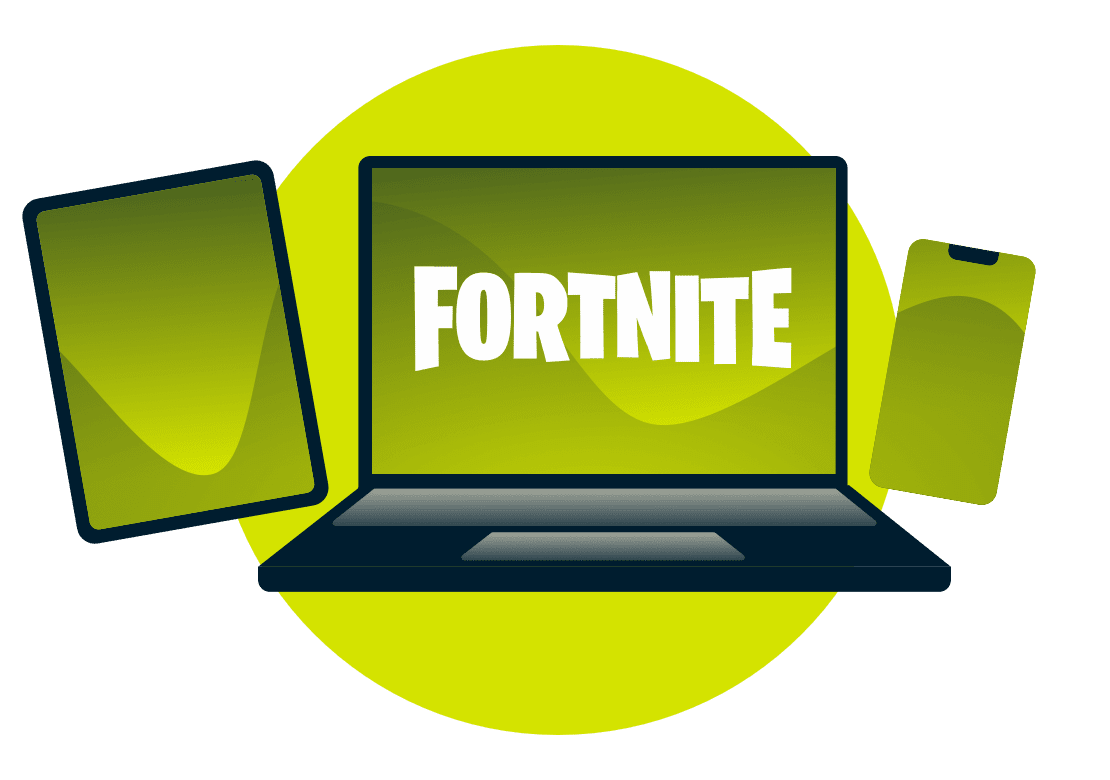 Różne urządzenia z logo Fortnte.