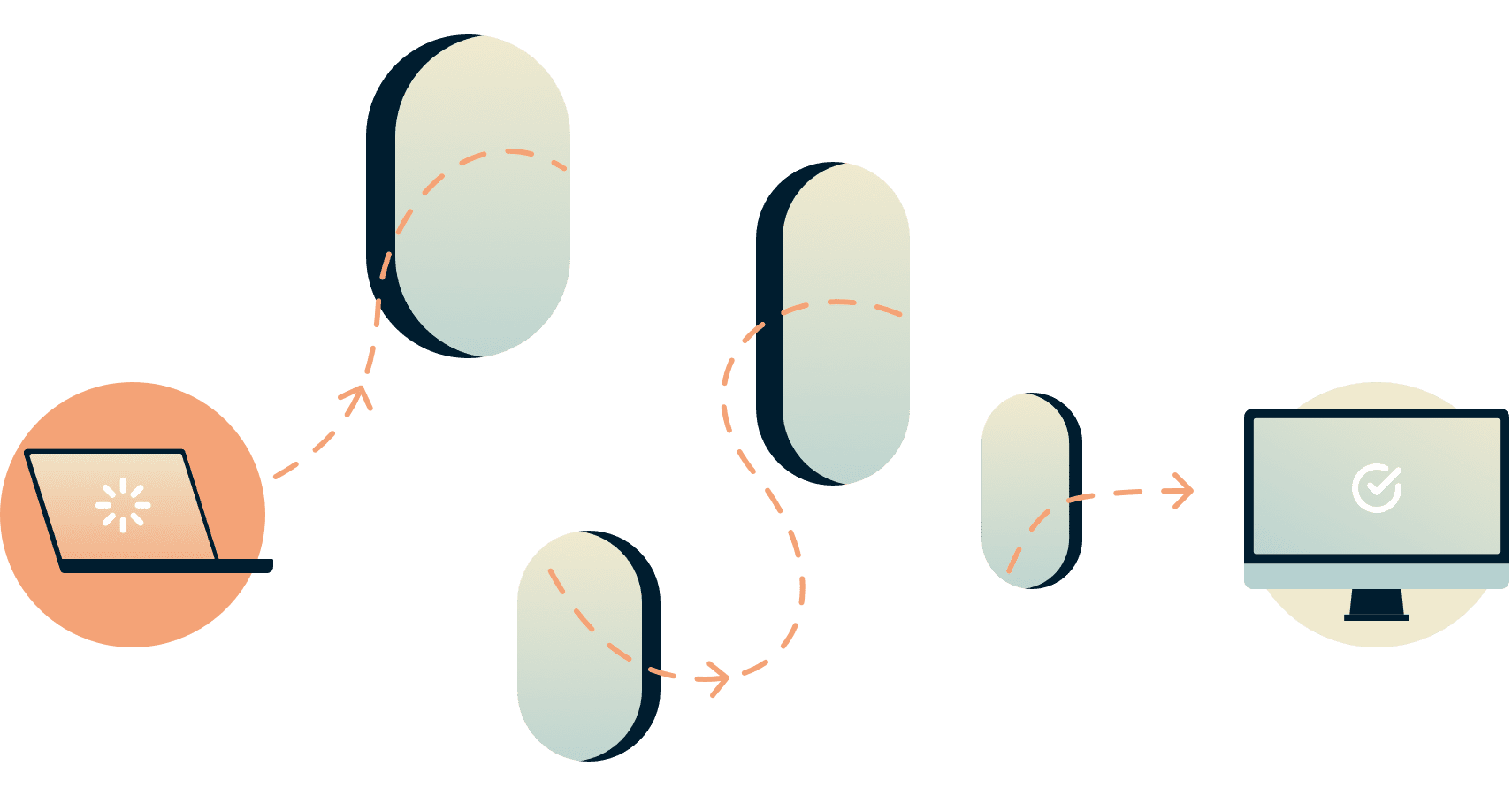 Conexão de laptop passando por buracos diferentes para chegar a outro computador.
