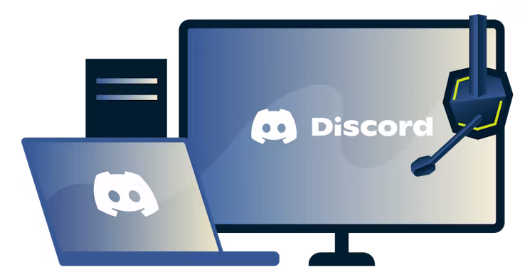 Un ordinateur de bureau et un ordinateur portable avec le logo Discord.