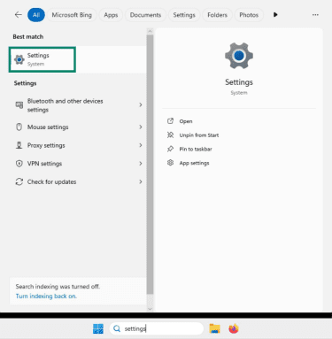 Find and open Settings on a Windows PC.