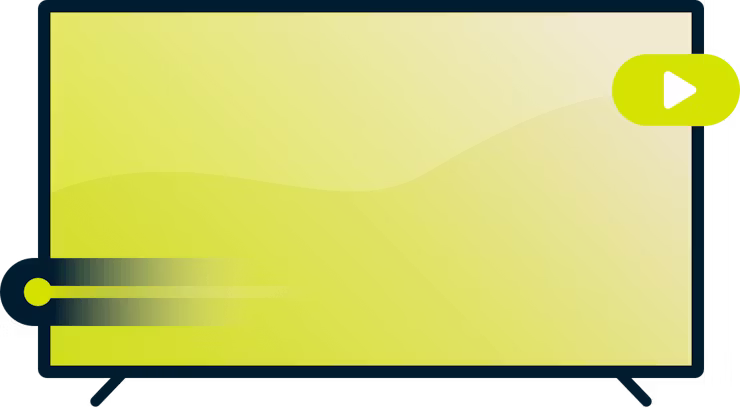 Jogo melhor com uma VPN: Uma televisão com barra de progresso e botão para jogar.