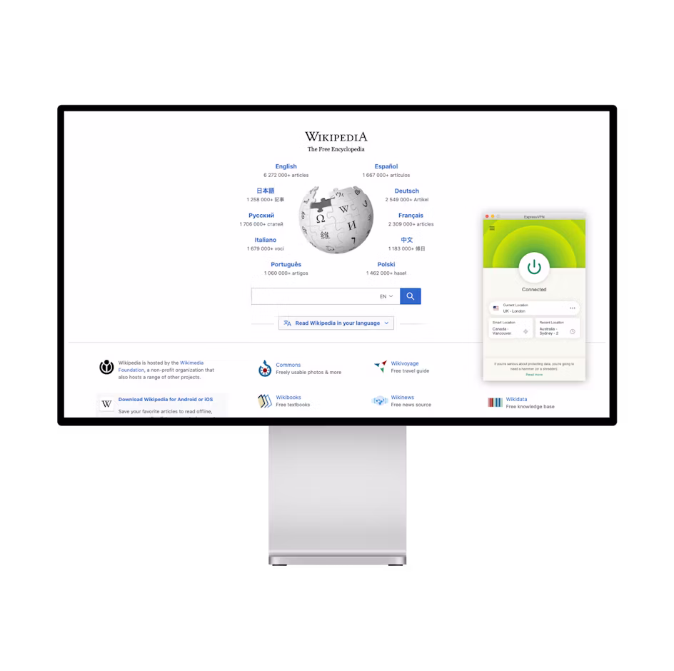 Wikipedia anasayfası ve VPN.