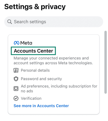 Open Accounts Center on Facebook.