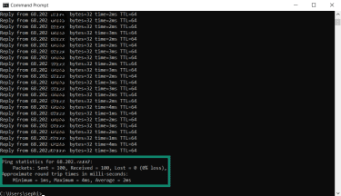 The results of a ping test showing 0 packet drop.
