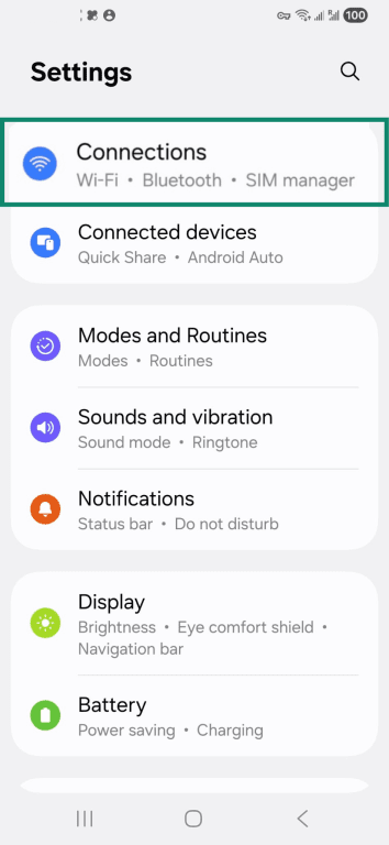 Connections settings on Android