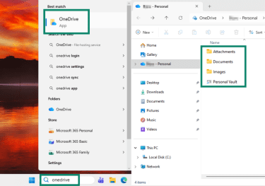 "One Drive" option highlight in Windows 11 alongside One Drive folders to back up.