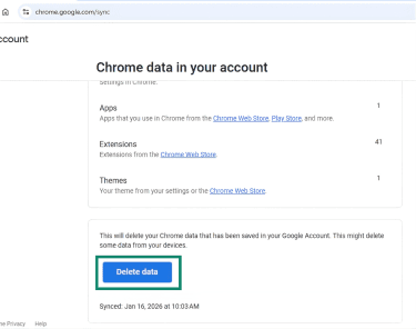 How to delete synced data in the Chrome browser.