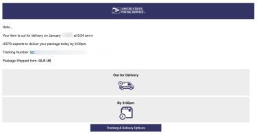 Real USPS delivery notification.
