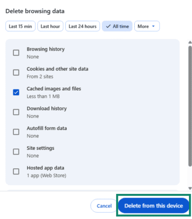 Confirming cached data deletion.