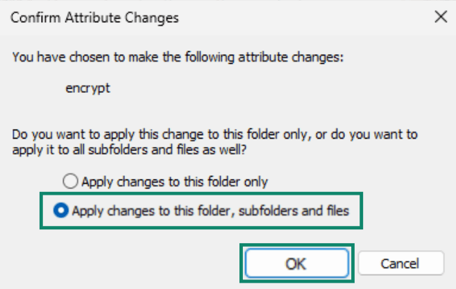 Applying encryption to subfolders and files.