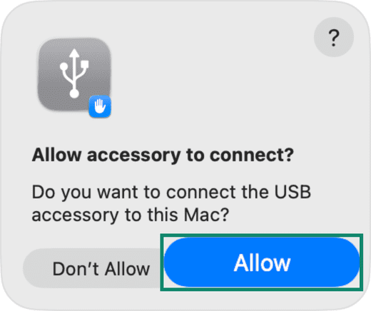Macbook prompting whether to allow the connection from an iPhone connected to it via USB.