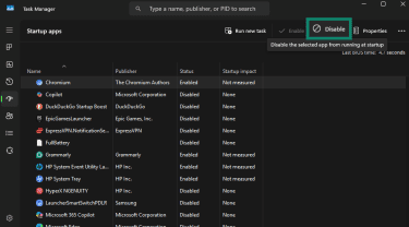 Disable Chromium from Startup apps in Task Manager.