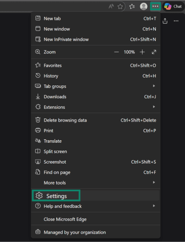 A screenshot of Edge showing how to access the settings menu.