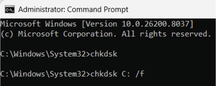 Using Windows’ built-in CHKDSK utility to scan for and repair file system errors.