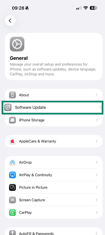 Software update settings on iPhone.