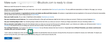 The Microsoft account closure page.