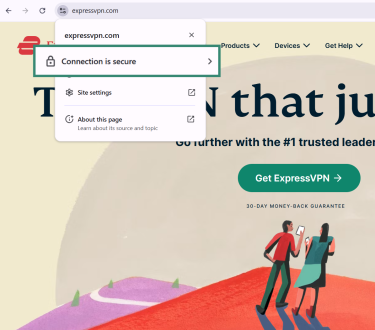 Browser address bar showing a padlock icon for a secure HTTPS connection to the ExpressVPN website.