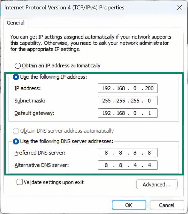 In the IPv4 screen, fill out all the fields.