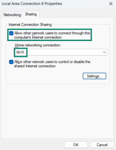 Adjusting ExpressVPN TAP Adapter sharing settings.