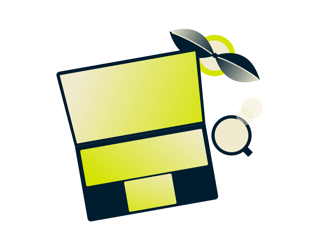 Bir bitki ve içecek ile dizüstü bilgisayar.